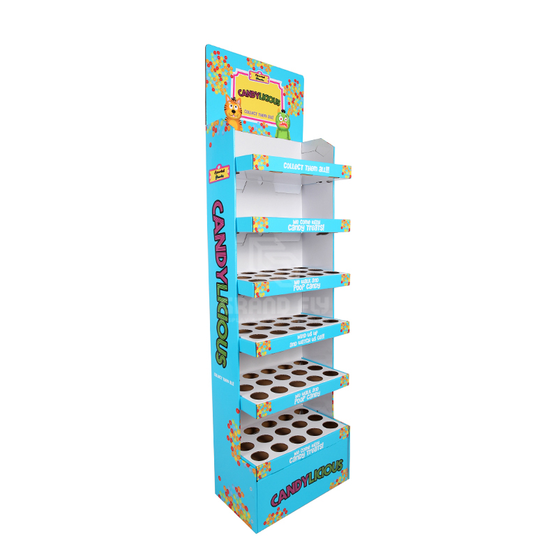 Floor Cardboard Retail Candy Display Stand With Shelf Grand Fly