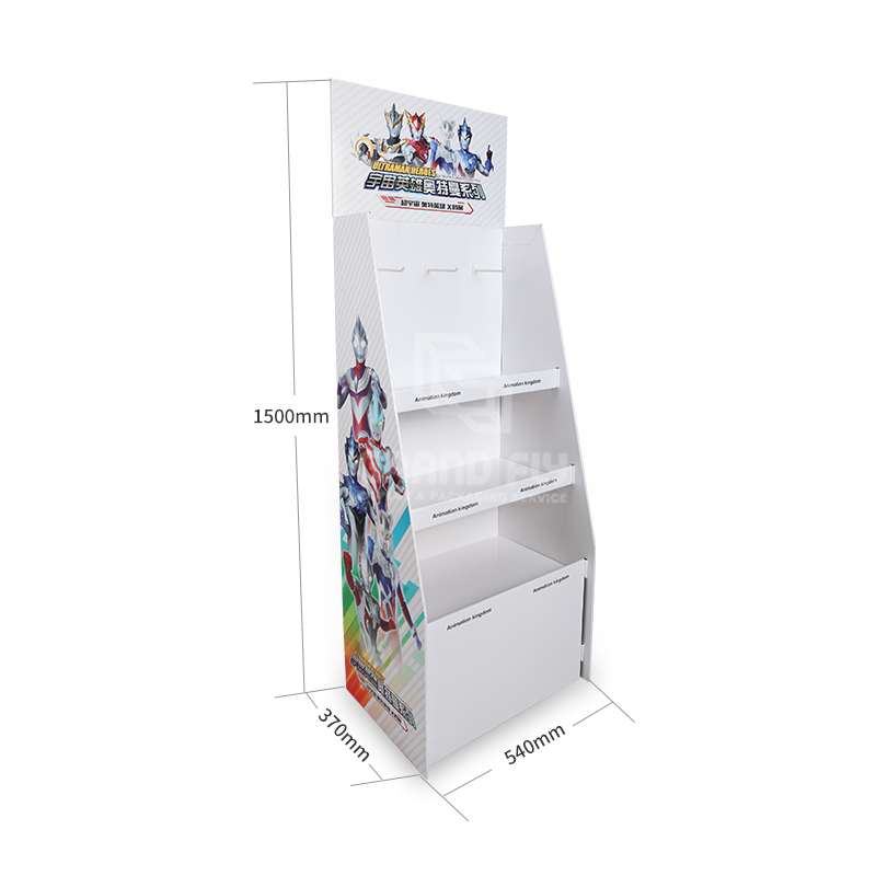 Stationery Corrugated Flooring Display Stand with Hook & Shelf-4