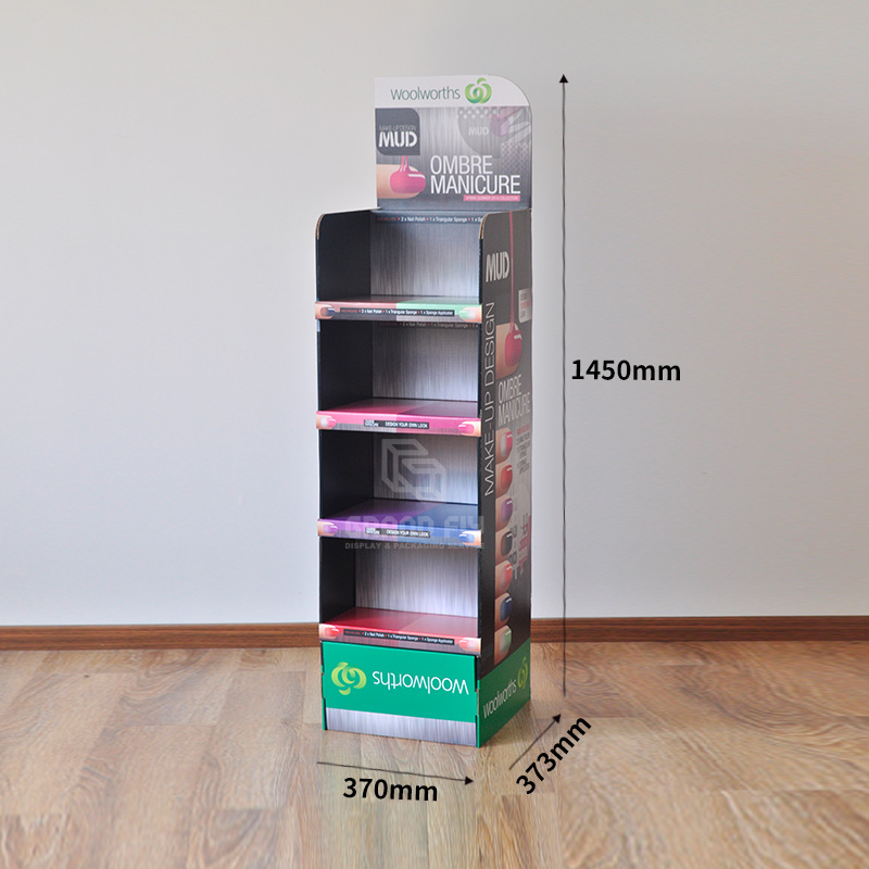 Custom Cosmetic Nail Polish Cardboard Floor Display Shelf-4