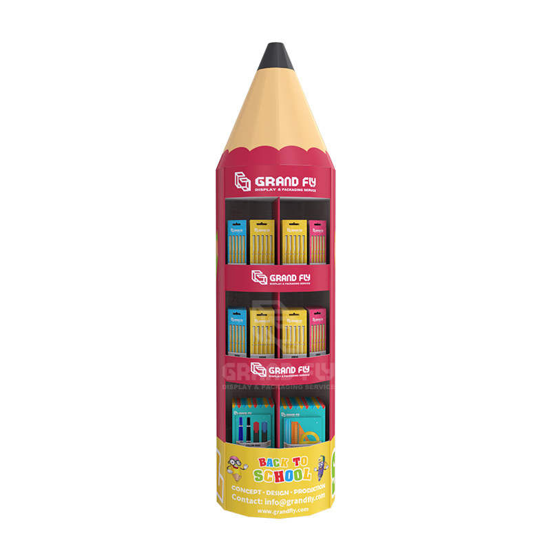 Custom Design Pencil Shape Round Cardboard Free Standing Displays for Pen-1