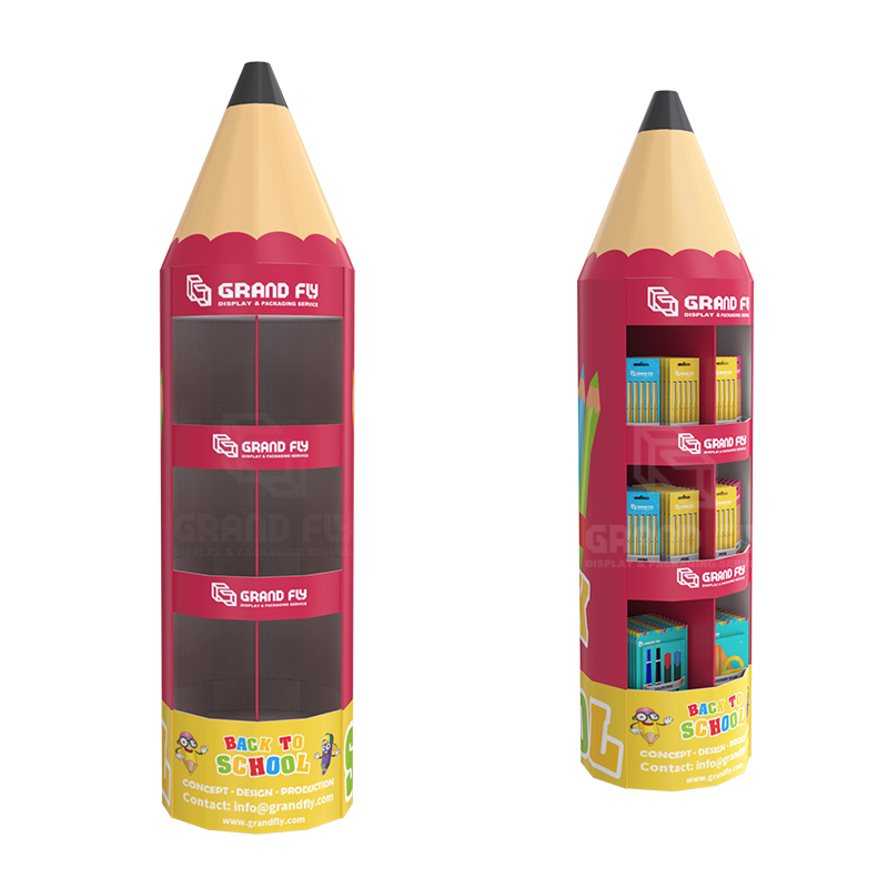Custom Design Pencil Shape Round Cardboard Free Standing Displays for Pen-3