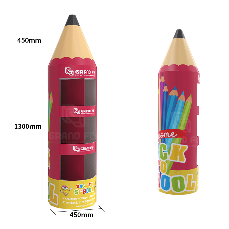 Custom Design Pencil Shape Round Cardboard Free Standing Displays for Pen-4