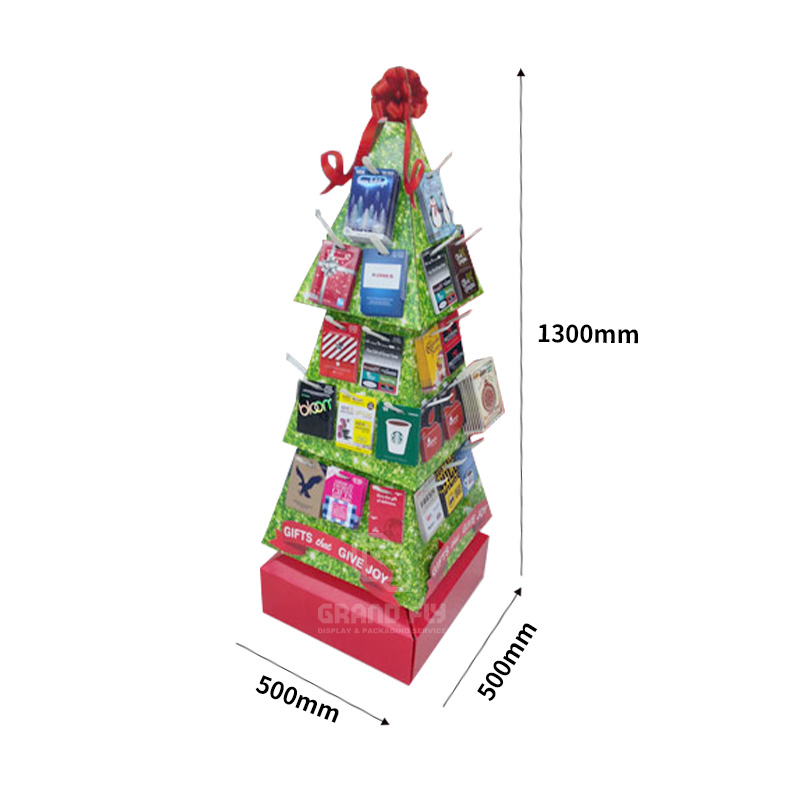 Christmas Tree Shape Four Sides Hooks Cardboard Displays for Greeting Cards-2
