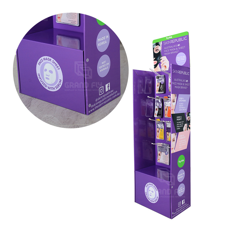 Corrugated Floor Display Rack with Hooks for Facial Mask | Grand Fly