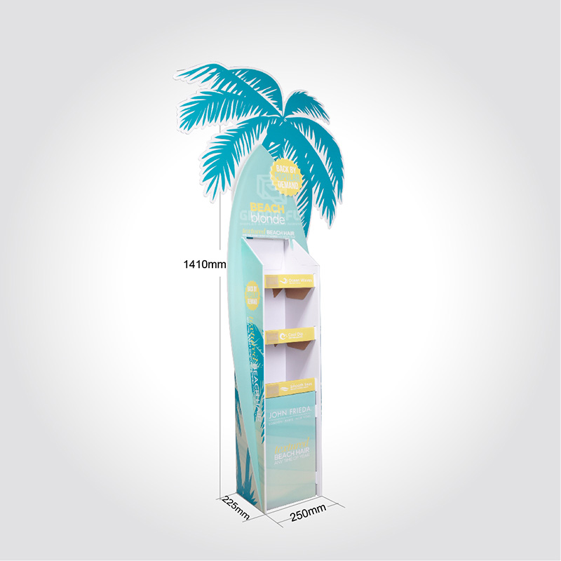 Custom Surfboard & Coconut Tree Shape Cardboard POS Display Stand-4