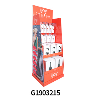 Custom Earphone Speakers Cardboard Floor Display with Hooks & Shelf